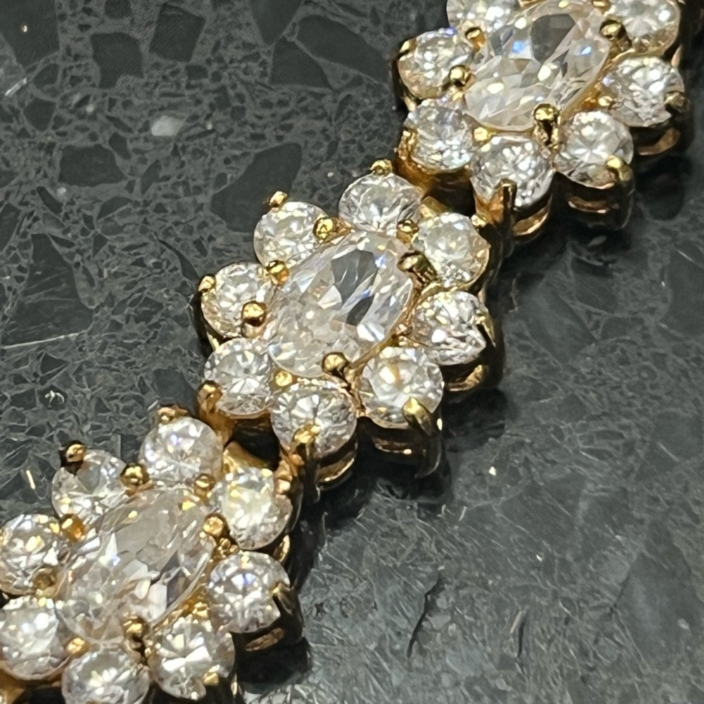 New CZ floral flower round oval cut CZ tennis line bracelet Gold